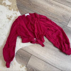 Urban outfitters tie front magenta embroidered cropped blouse